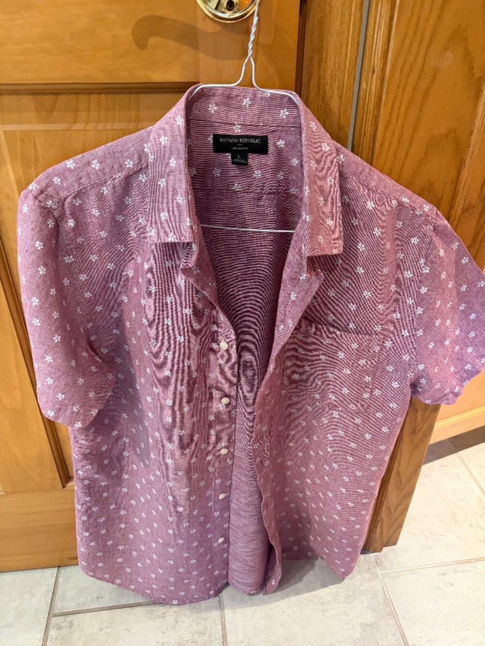 Banana Republic Linen Short Sleeve Shirt Pink Floral Large